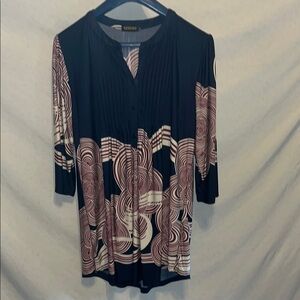 Reborn Navy Blue with Crimson and Beige Swirl Tunic